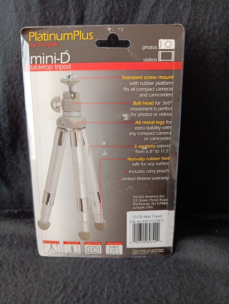 Sunpak Platinum Plus Mini D Camera Tripod 11.5" 360 M Adjustable extendable