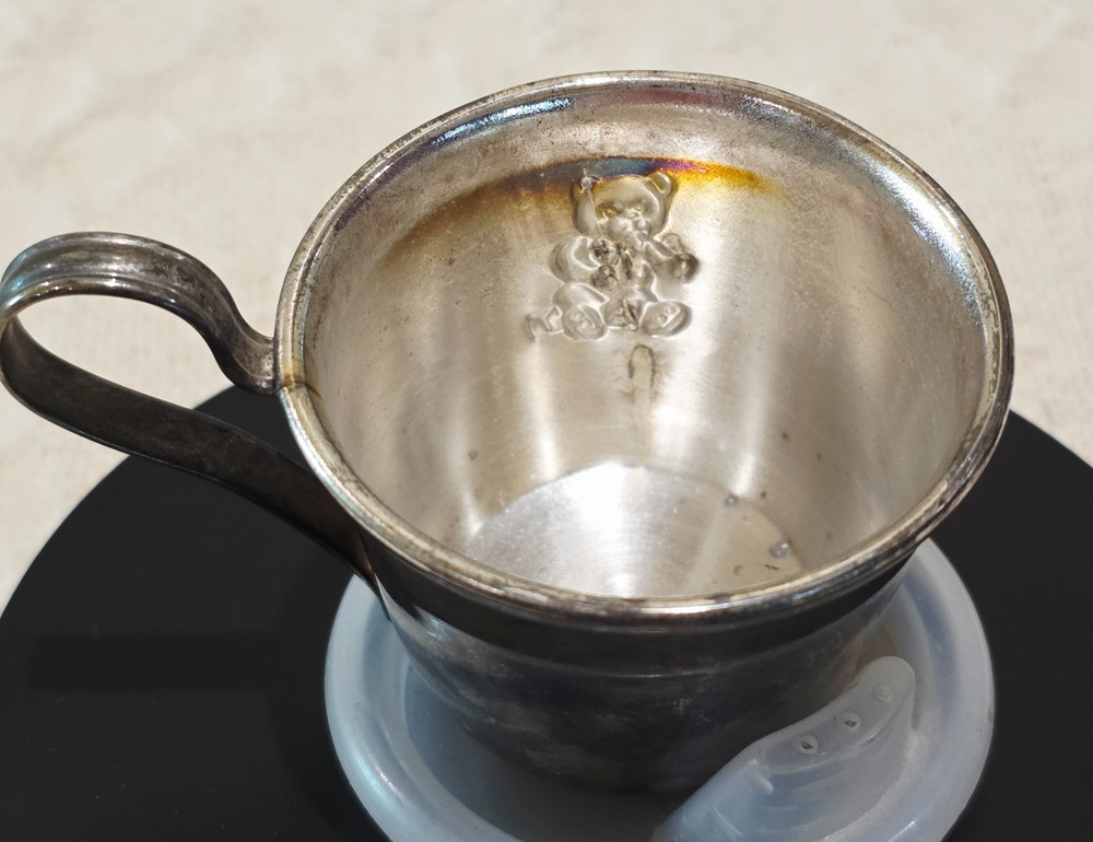 Vintage Silverplate Baby's First Sippy Cup Mug with Teddy Bear Design