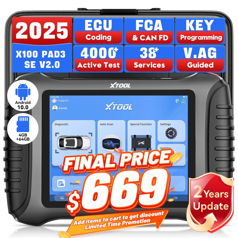 2025 XTOOL X100 PAD3 SE V2.0 Key Programming Coding Tool Scanner 38+ Service FCA