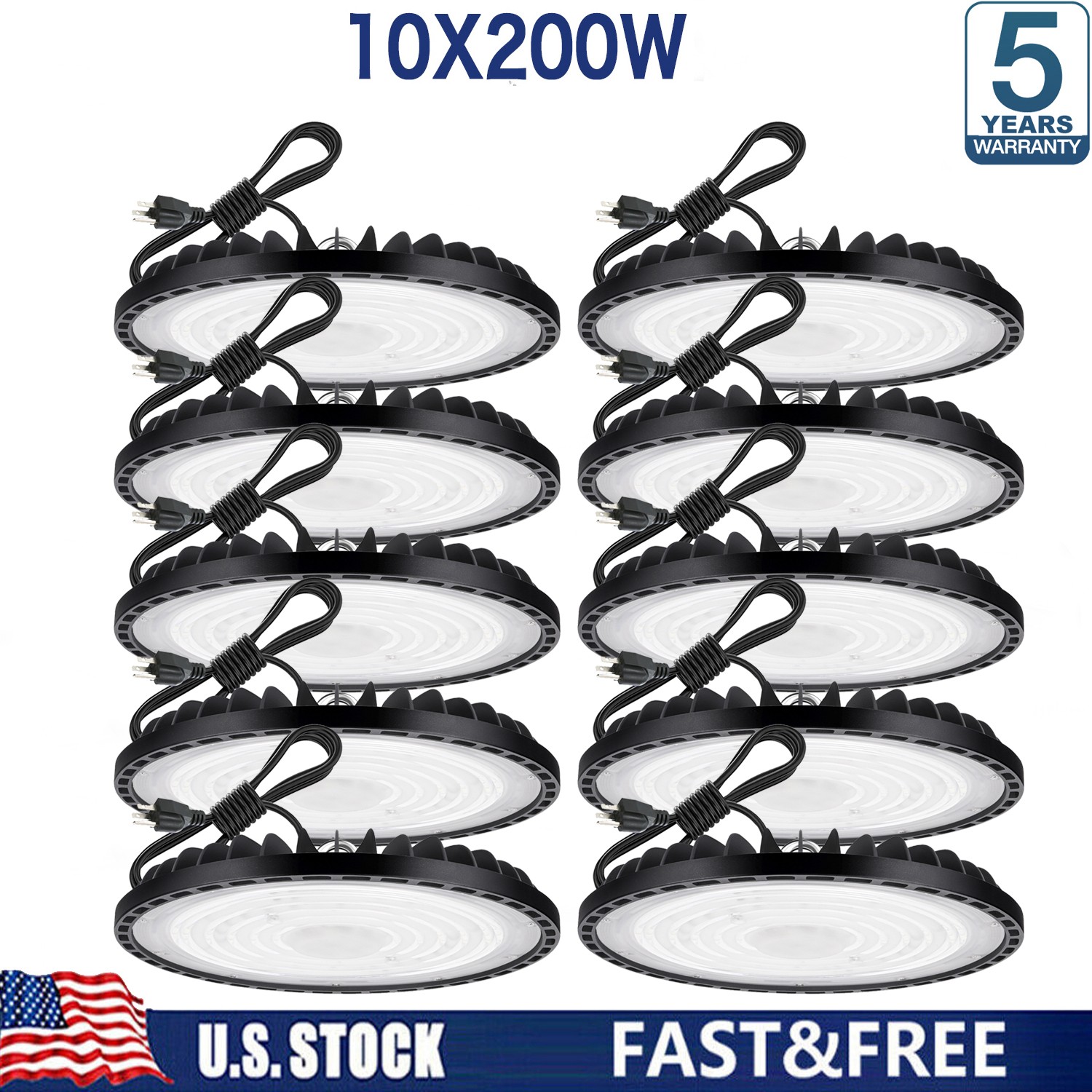 10 Pack 200W UFO Led High Bay Light Factory Commercial Warehouse Industrial Shop