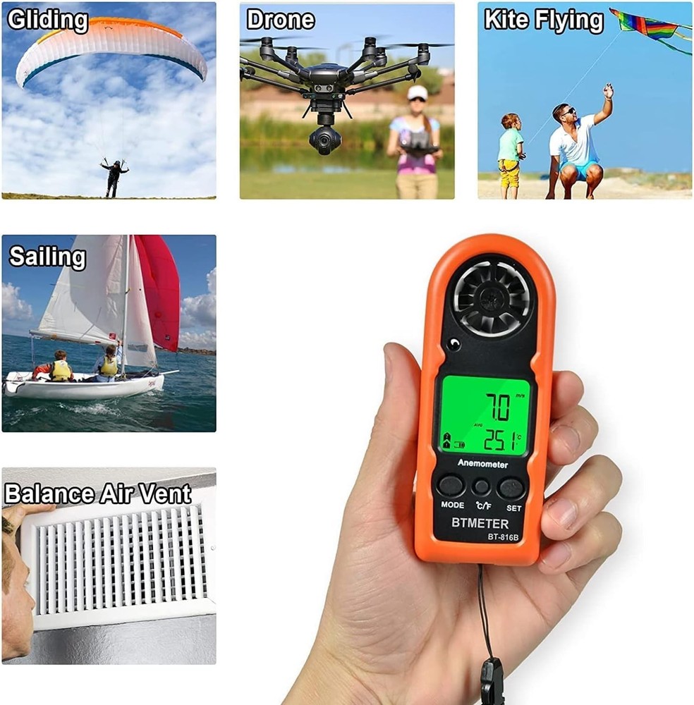 Split Handheld Anemometer Digital Wind Speed CFM Meter Gauge 14-140℉ LED