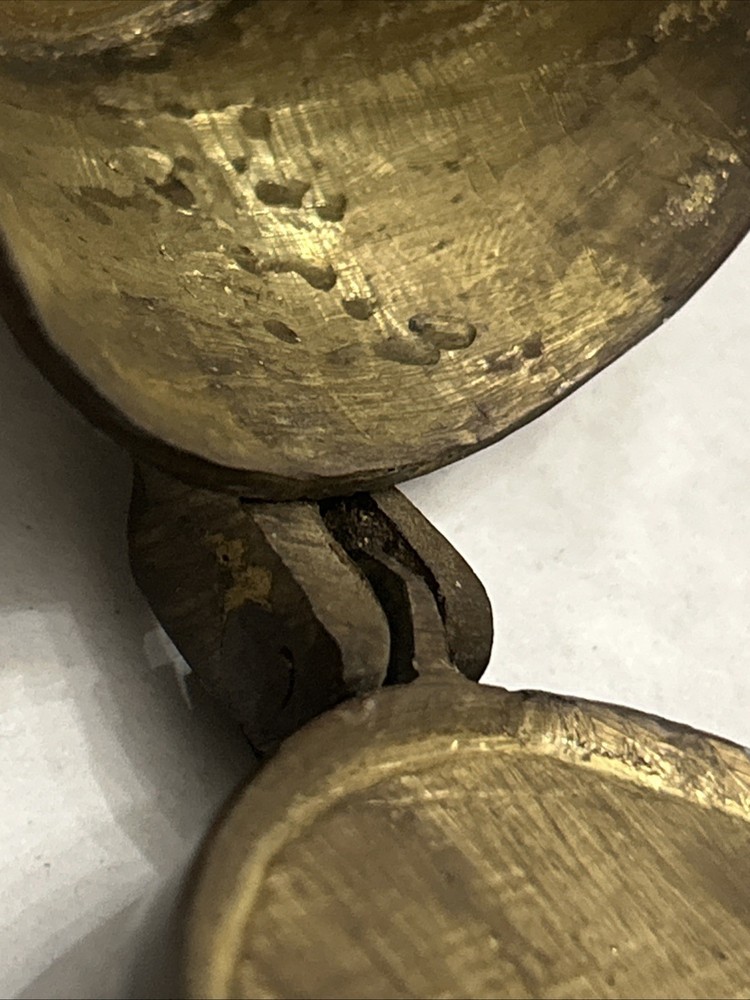 Antique 18th Century Solid Thick Brass Lidded Case And Nested Weigth Set 4 Piece