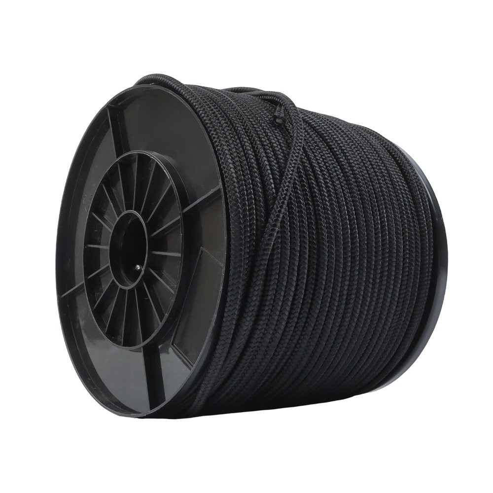 1/4" × 500' Black Nylon Rope Sturdy Spool Solid Braid Knot Rope Multipurpose