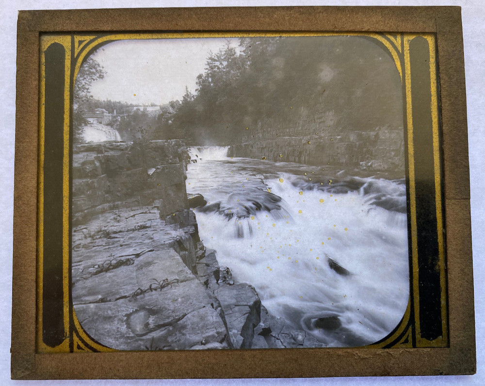 MAGIC LANTERN SLIDE AU SABLE CHASM ELBOW FALLS 1880'S