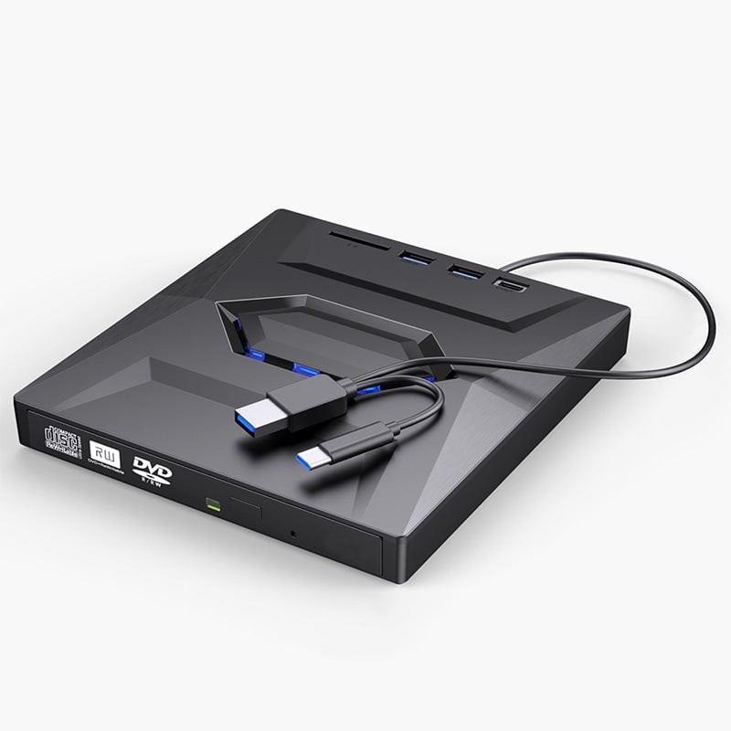 External USB 3.0 Type-C DVD CD Burner Drive With SD Card Reader, Laptop PC Mac​