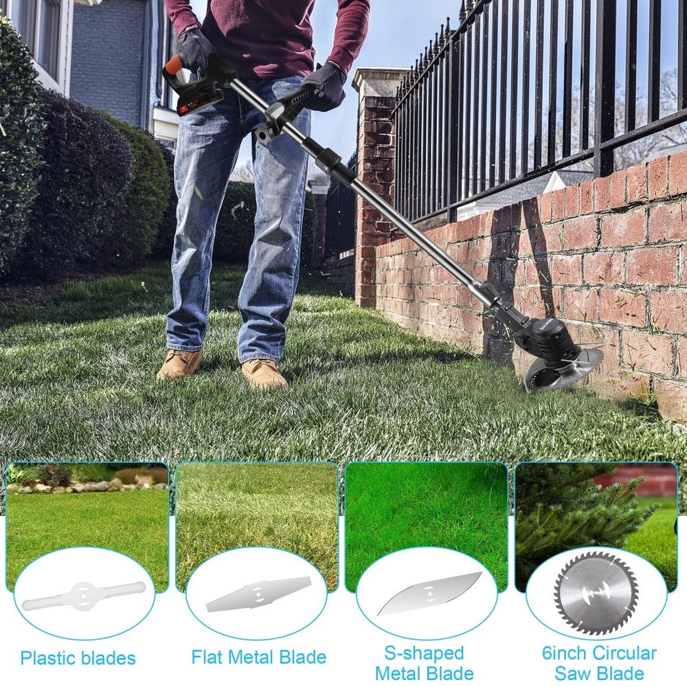 Cordless String Trimmer, Edger WeedWhacker Grass Eater Lawn Cutter w/2* Battery