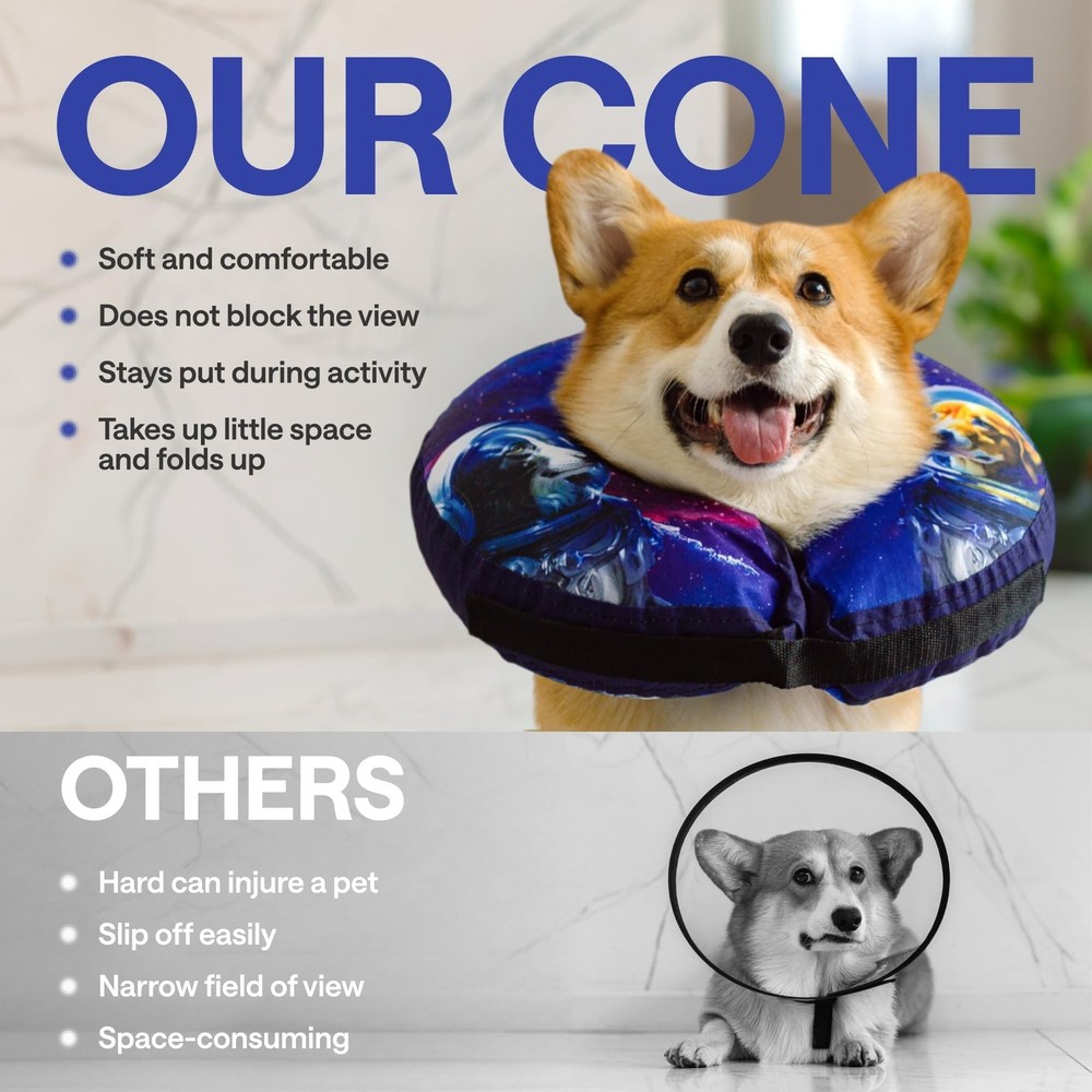 Soft Inflatable Dog Cone for After Surgery – Comfortable Donut E-Collar Al