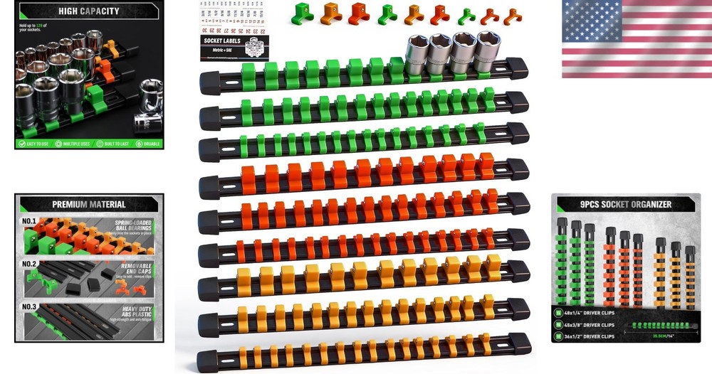 SWANLAKE 9PCS Adjustable Socket Organizer - 1/4
