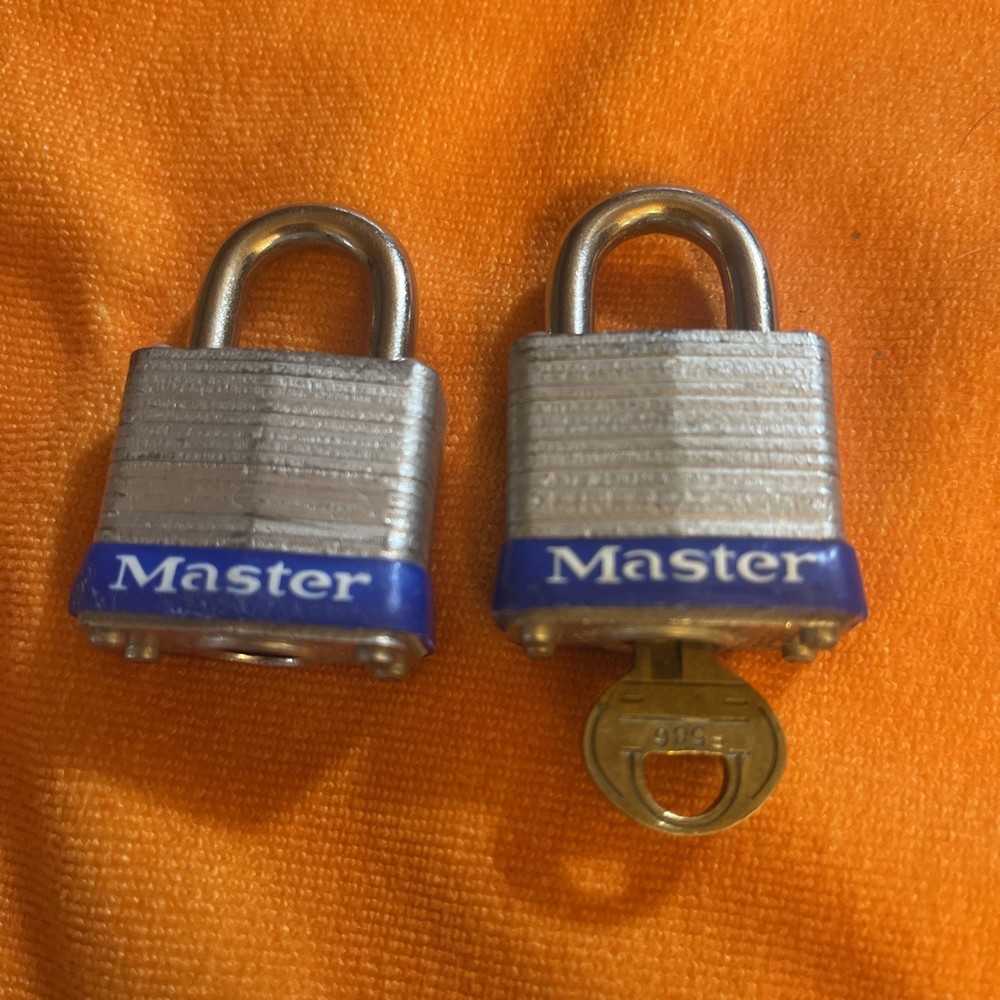 2x Master Lock Padlocks #7 Same Key For Both USA Master Lock Milwaukee 1 Key