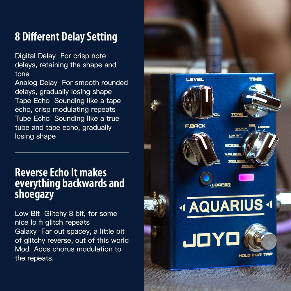 JOYO Digital Delay Effect Pedal with Looper 8 Digital Delay Effects OPEND