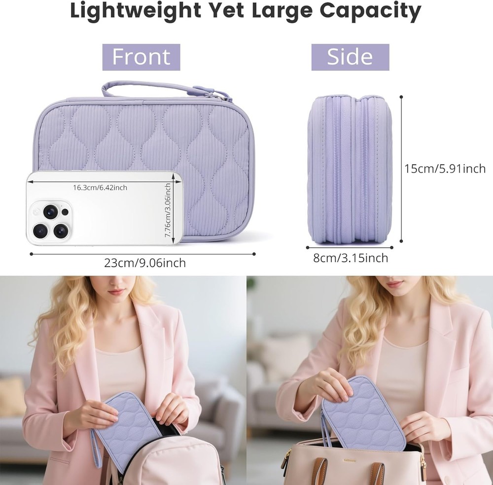 Tech Pouch - Lightweight Electronics Organizer Travel Case, Double Layers Cable