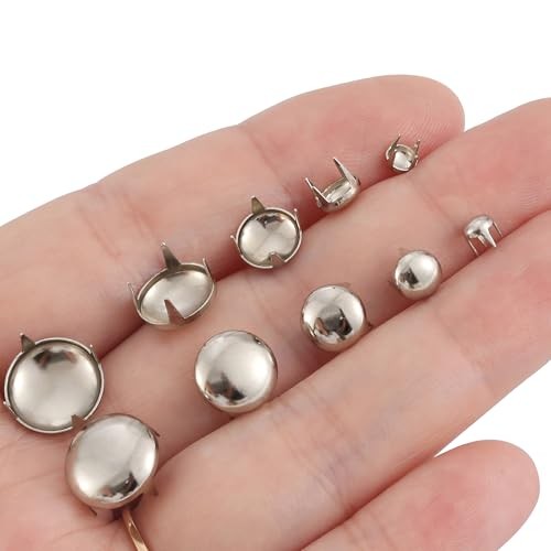 1220 Pcs Assorted Sizes Studs for Clothing Leather Rivets Round Dome Silver