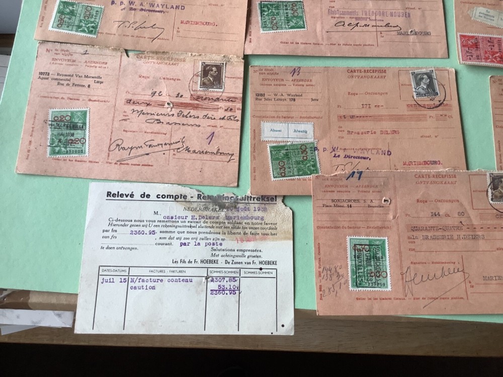 Belgium packet post receipts mostly 1938 11 item Ref A1974