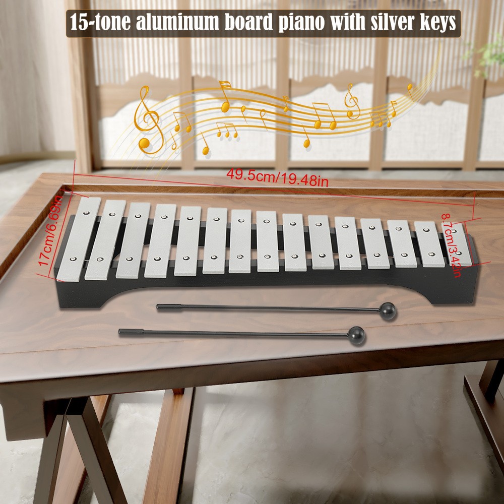 15 Note Percussion Glockenspiel Bell Kit Percussion Xylophone with 2 Mallets