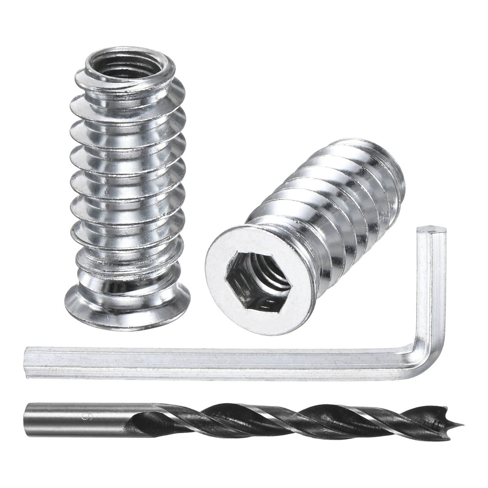 30-Pack Threaded Inserts, 1/4-20x25mm Nuts with A Wrench and Drill Bit [Silver]