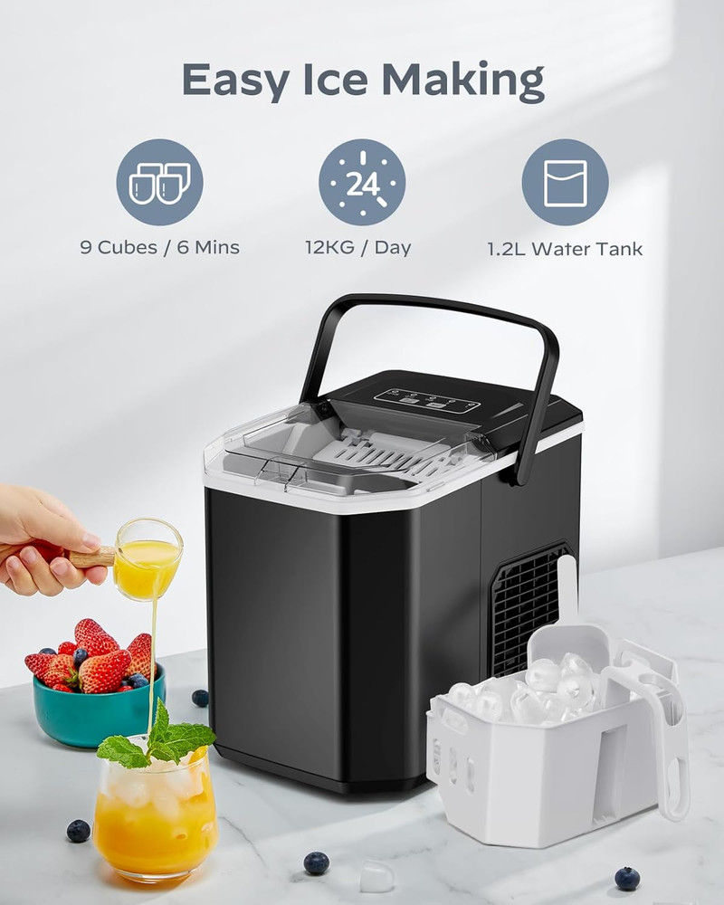 Ice Maker Countertop, Portable Ice Machine with Carry Handle, Self-Cleaning Ice