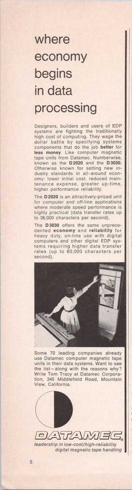 Datamec 1965 Vintage Print Ad Digital Magnetic Tape Units D2020 D3030