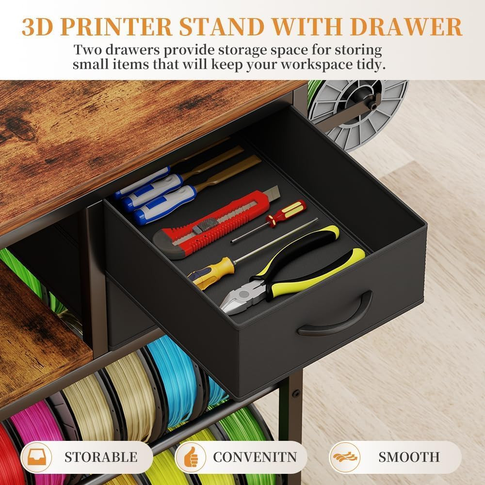 3D Printer Stand with Filaments Storage, Rolling 3D Printer Table Filament Stor