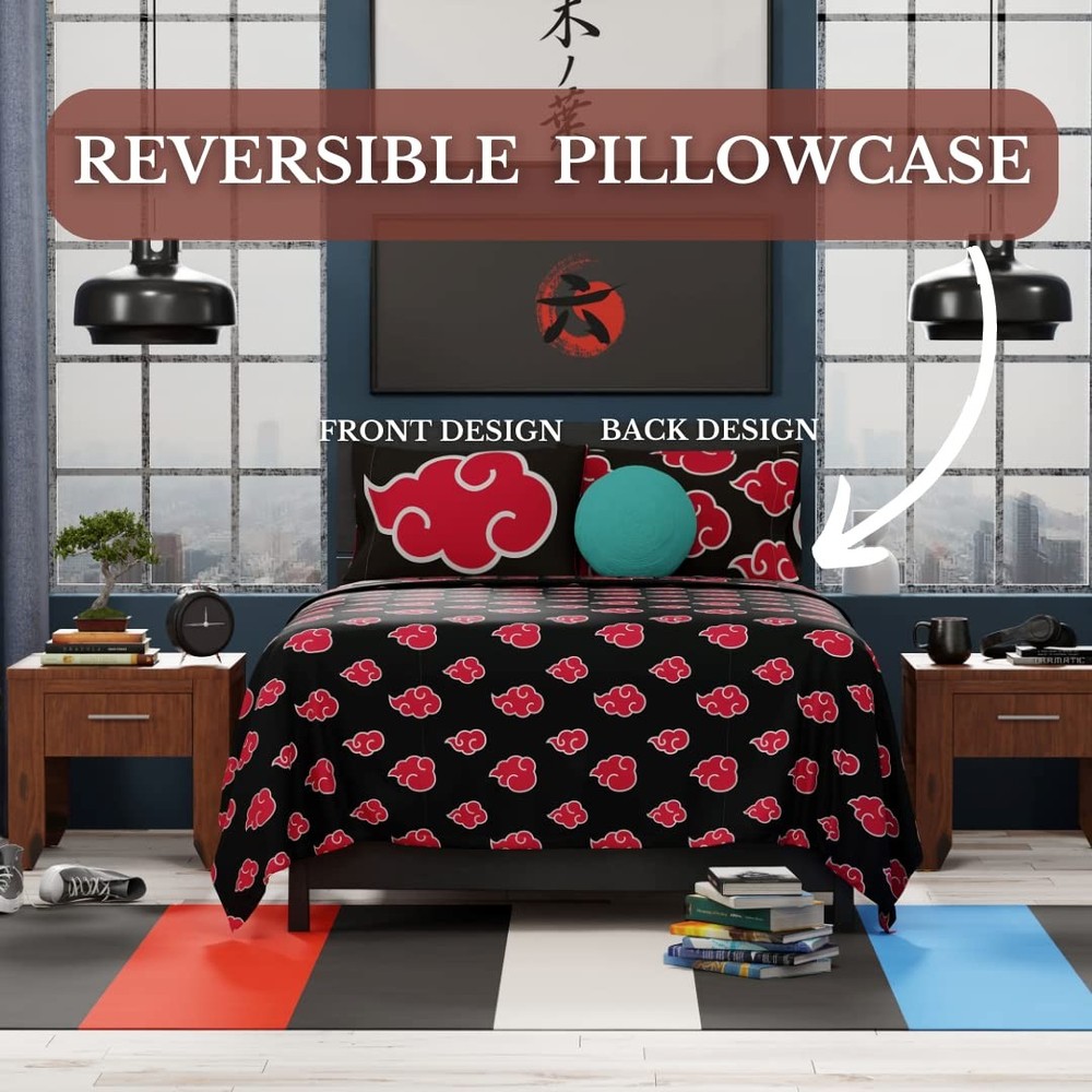 Naruto Akatsuki Anime Bedding Super Soft Microfiber Queen Sheet Set