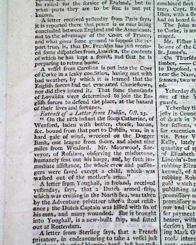 REVOLUTIONARY WAR ENDING EVENTS American Independence Peace ? 1782 Newspaper