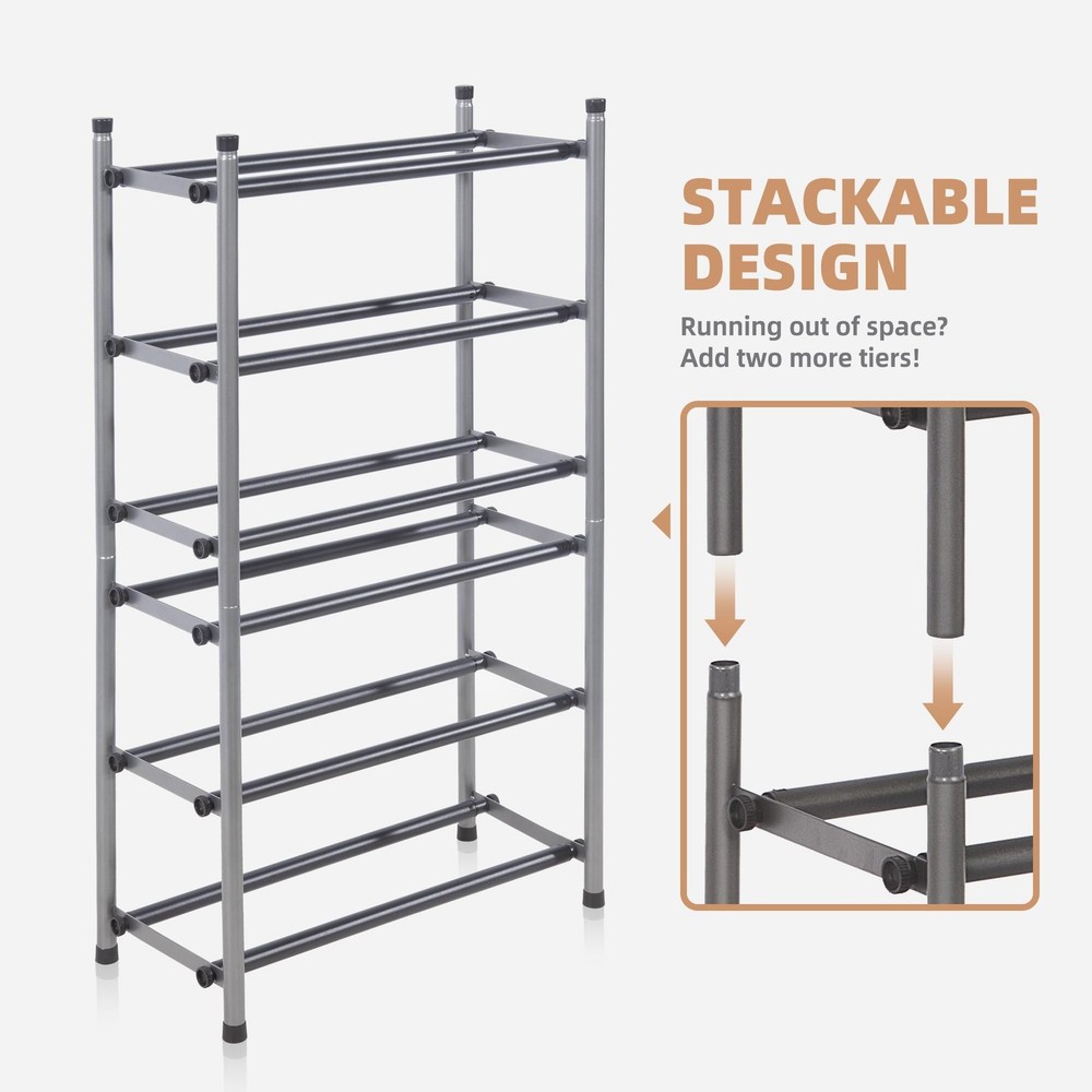 STORAGE MANIAC Expandable Shoe Rack, 12 Pairs Stackable Small Shoe Rack, Meta...