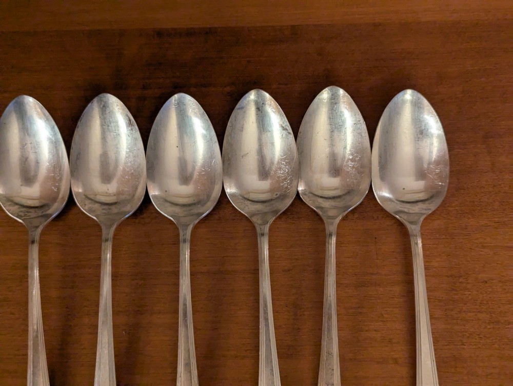 6-VINTAGE ONEIDA CLARION SILVERPLATE TABLESPOON/SERVING SPOONS 8"