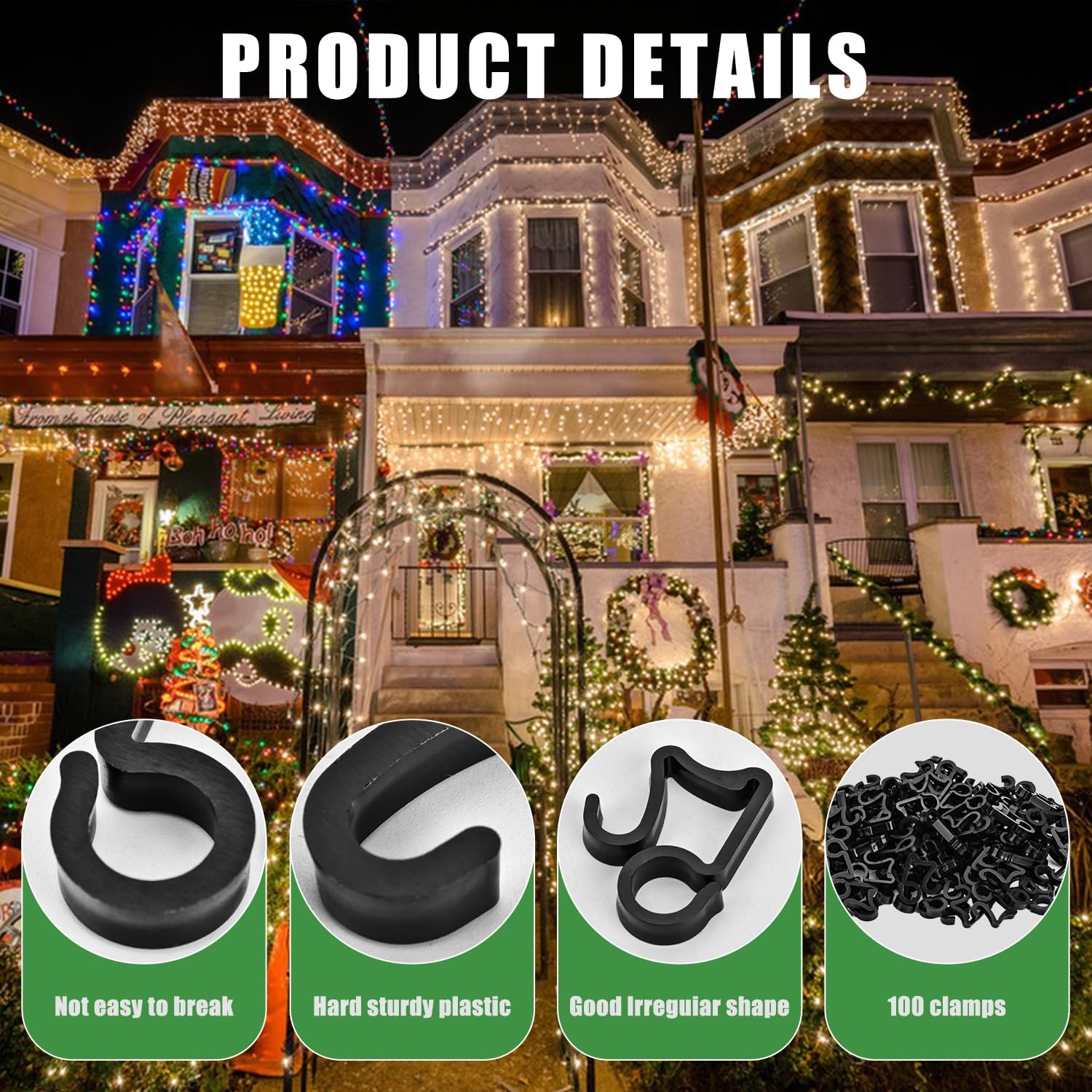 AccEncyc 100 Pcs Outdoor Light Clips Hooks for 100Pcs Black, Black