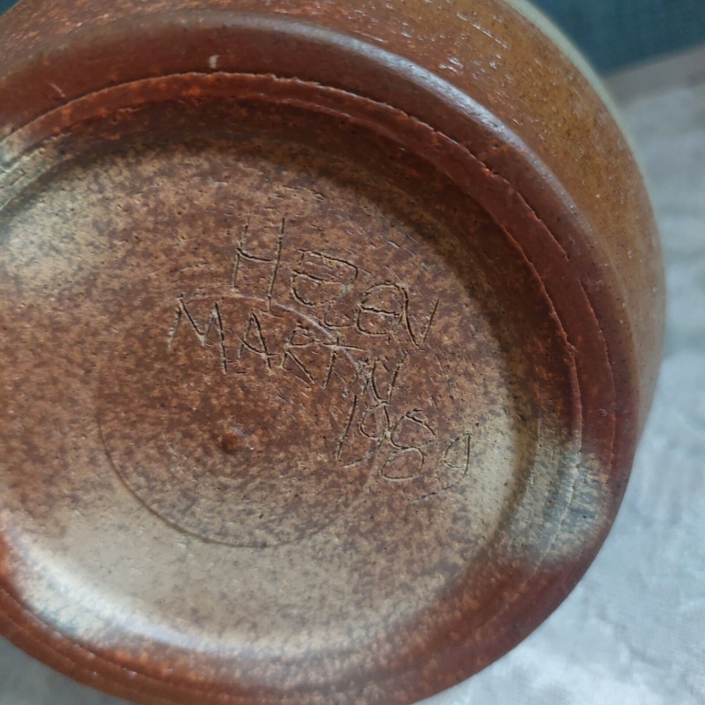 Pitcher Signed Studio Art Pottery Brown Drip Glaze Handcrafted 6"