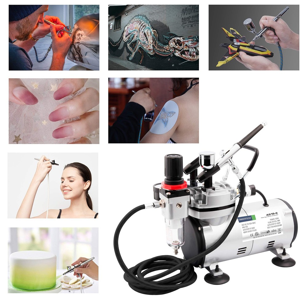 Timbertech Airbrush Kit With Compressor AS18-2K Basic Start Air...