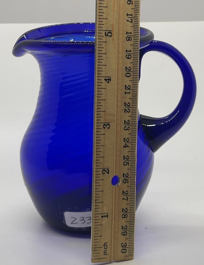 Early deep blue blown swirl ribbed pitcher