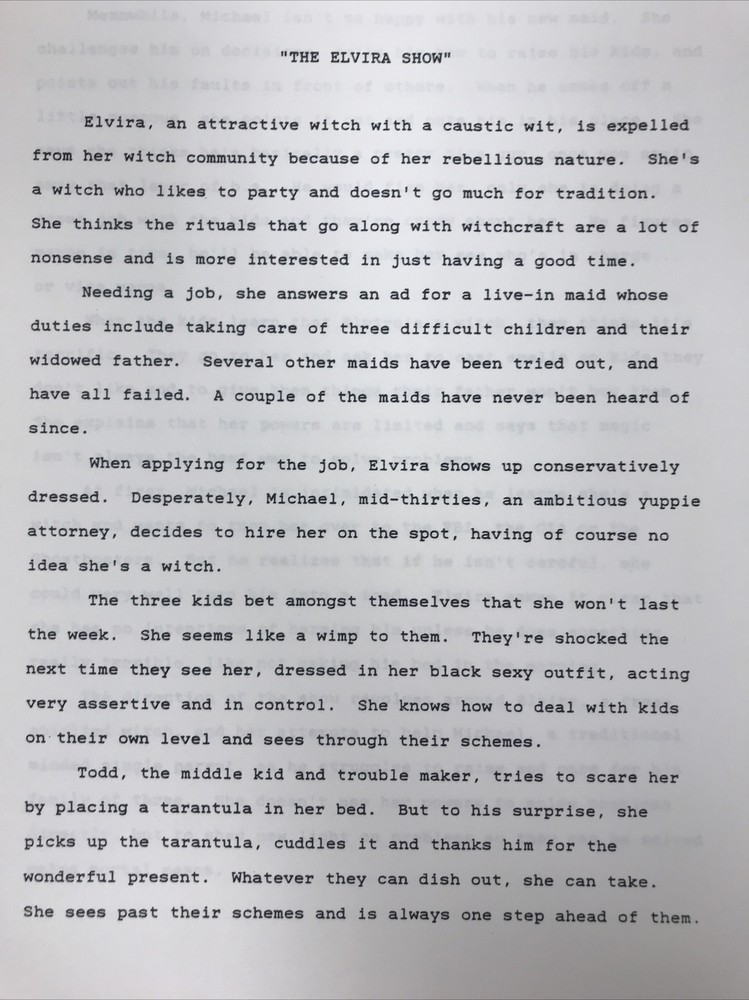 The Elvira Show TV Spec Script Draft By David Silverman Stephen Sustarsic