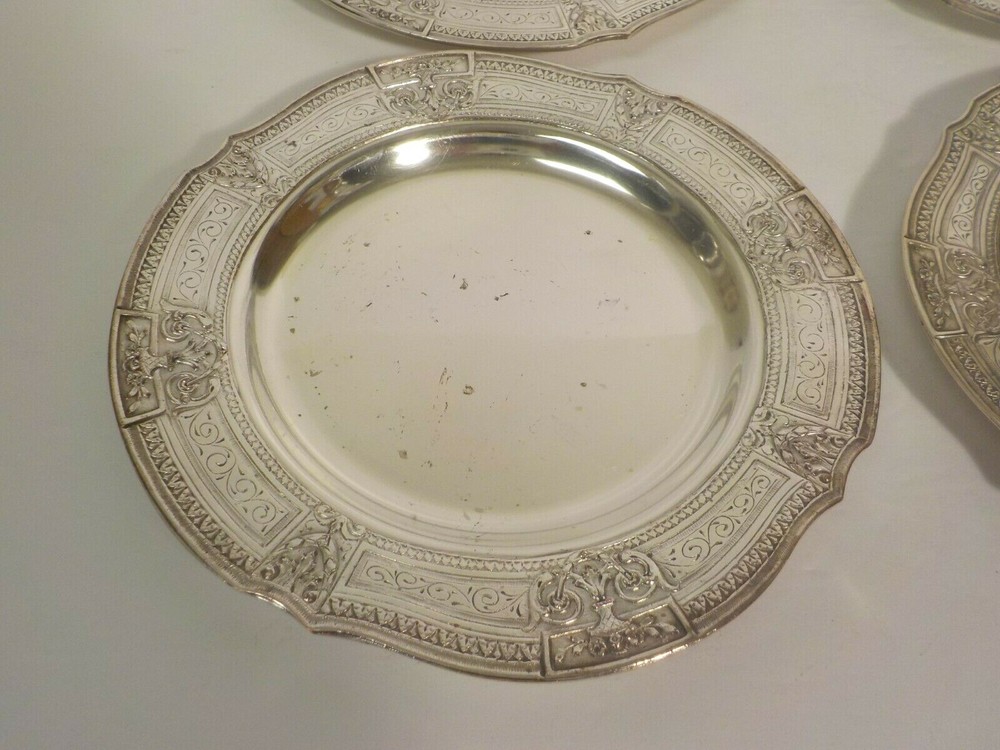 Set/4 E. G. Webster Silver Plate Embossed 6.5" Dessert Plates (#1)