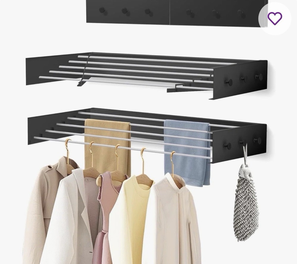 Wall Mounted Clothes Drying Rack 32" Foldbale Laundry Drying Rack Black
