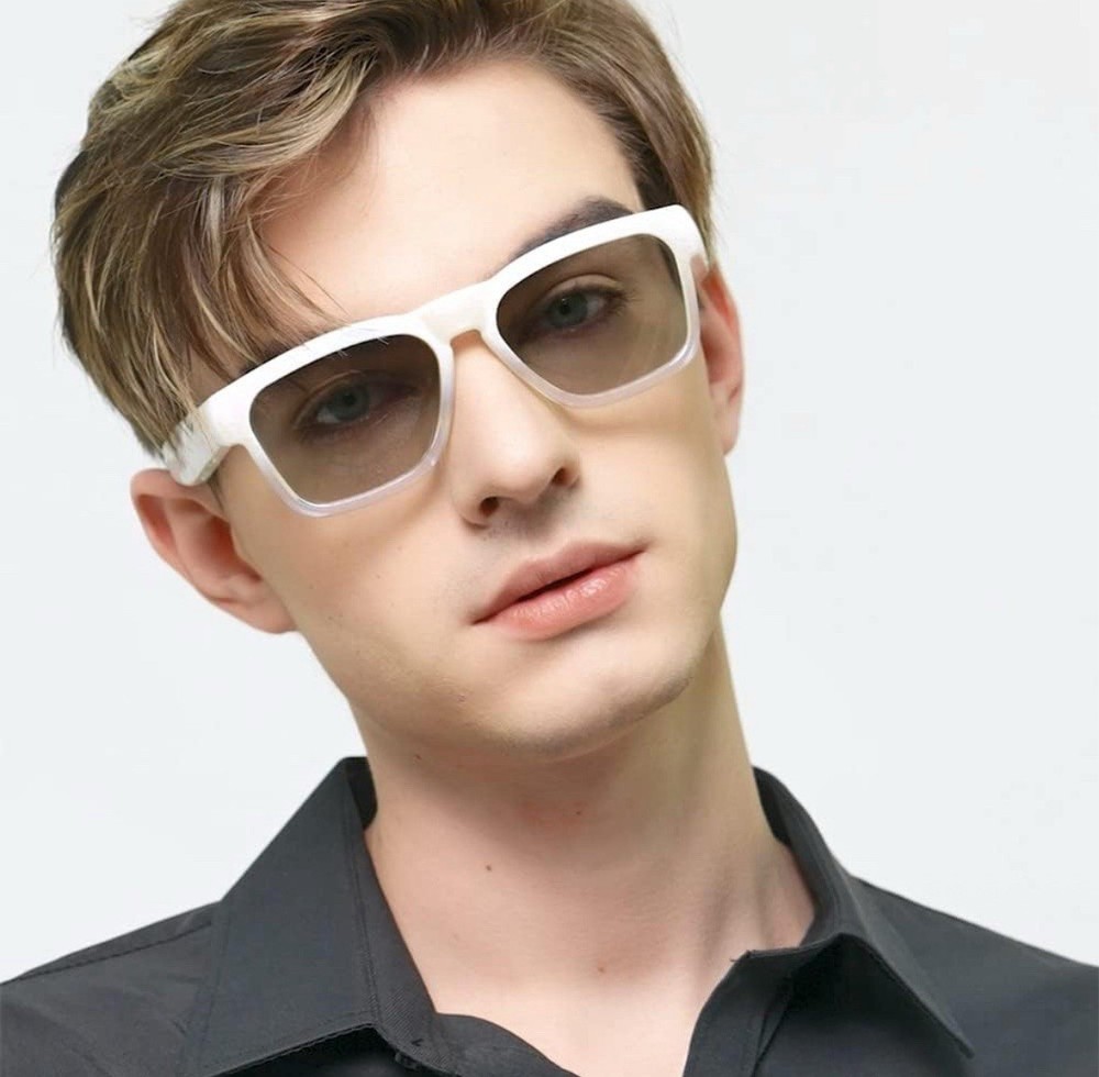 OhO Smart Glasses,Polarized Sunglasses w/Bluetooth Speaker, White Transitional