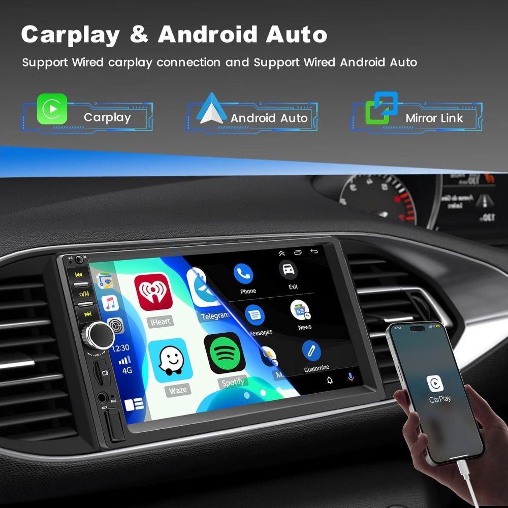 Double Din Apple Carplay Android Auto 7" Car Stereo Radio Bluetooth Touch Screen