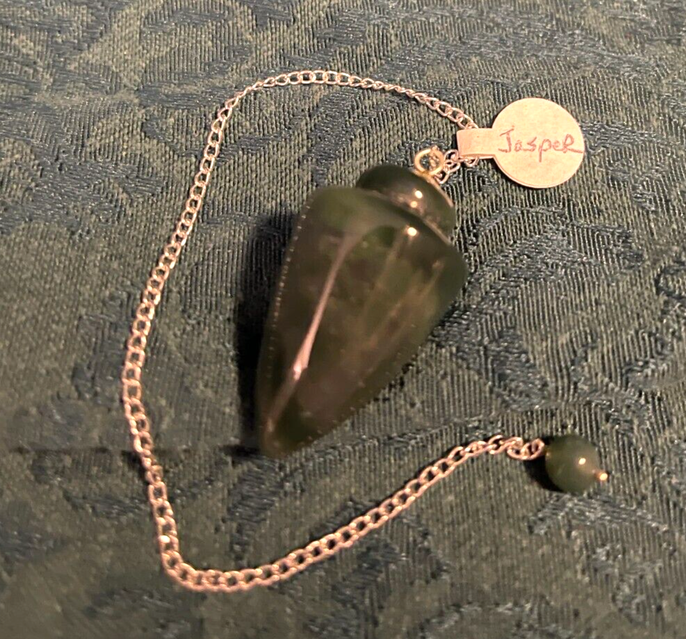 Green Jasper Pendulum Plumb Bob with Matching End Bead - Includes Storage Pouch