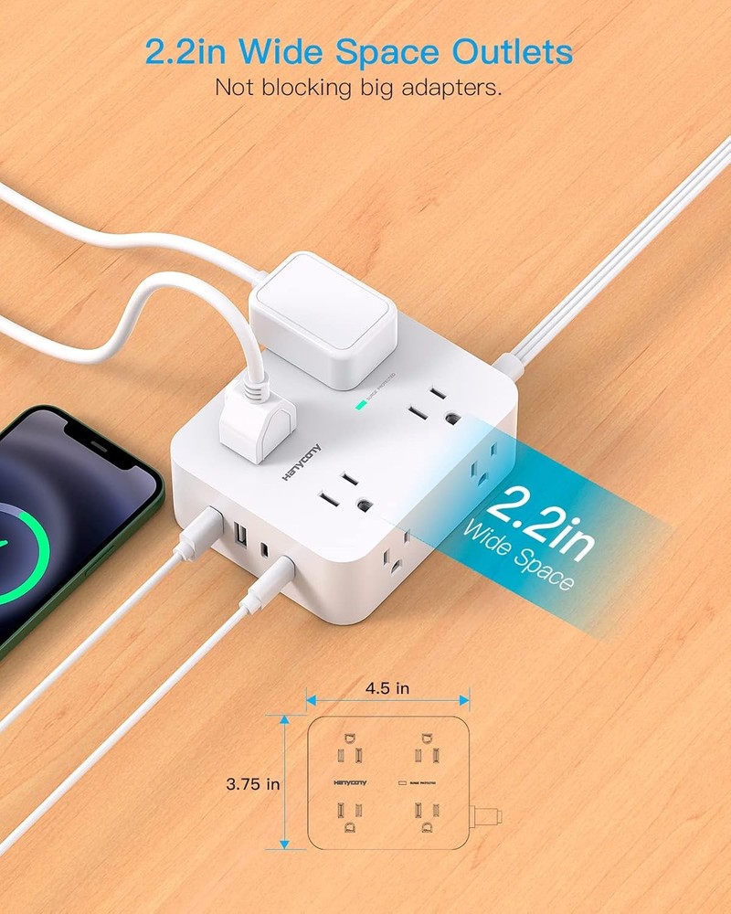 Surge Protector Power Strip, Extension Cord with Multiple Outlets, 5Ft, White