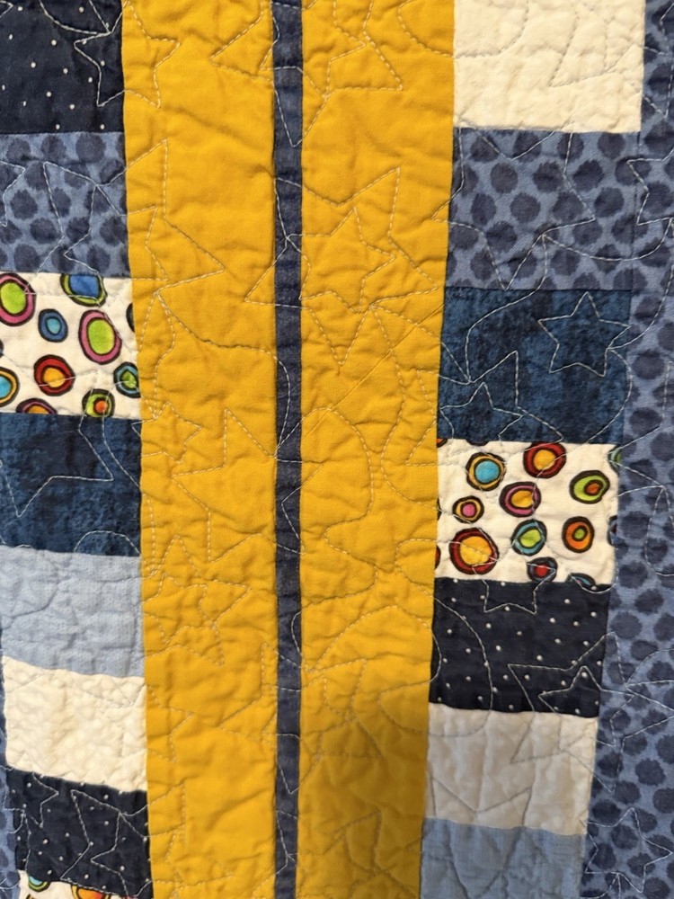 New Patchwork Quilt Throw Blanket Handmade Signed Reversible Stars 58”x42”