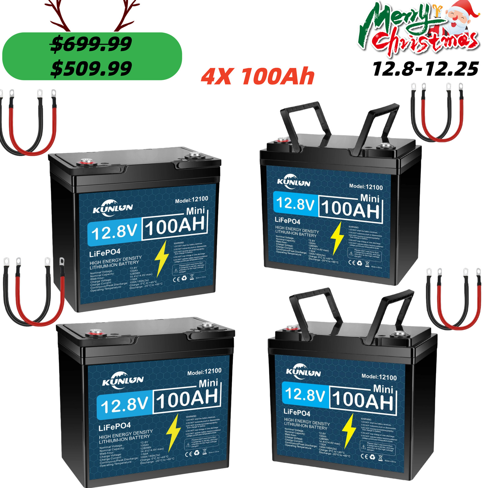 1280Wh 12V 100Ah LiFePO4 Lithium Battery Deep Cycle BMS RV Off-Grid Solar Marine