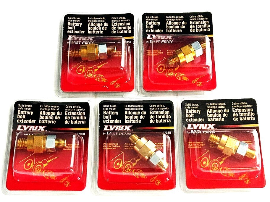 5 LYNX BY DEKA SOLID BRASS SIDE POST BATTERY TERMINAL BOLT EXTENDERS #07050