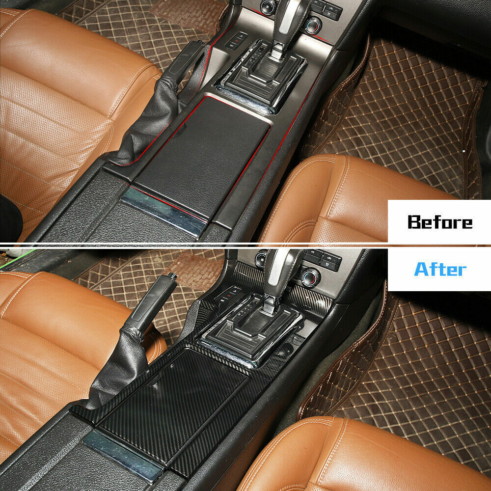 Carbon Fiber Center Console Gear Shift Cup Holder Trim for 2010-14 Ford Mustang