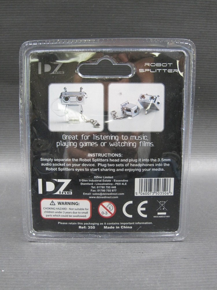 Robot Splitter Headphone Earphone 3.5mm Jack For Audio Sharing Chrome Silver