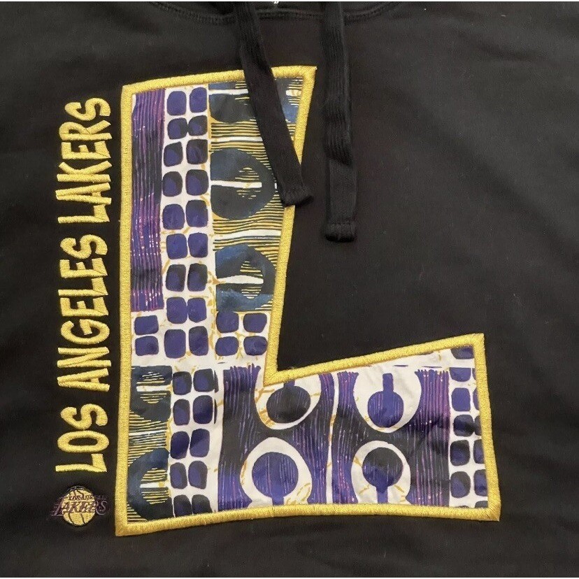 LA Lakers Hoodie Mens L Gold Purple Kente Style Pullover Sweatshirt NBA Fan Gear
