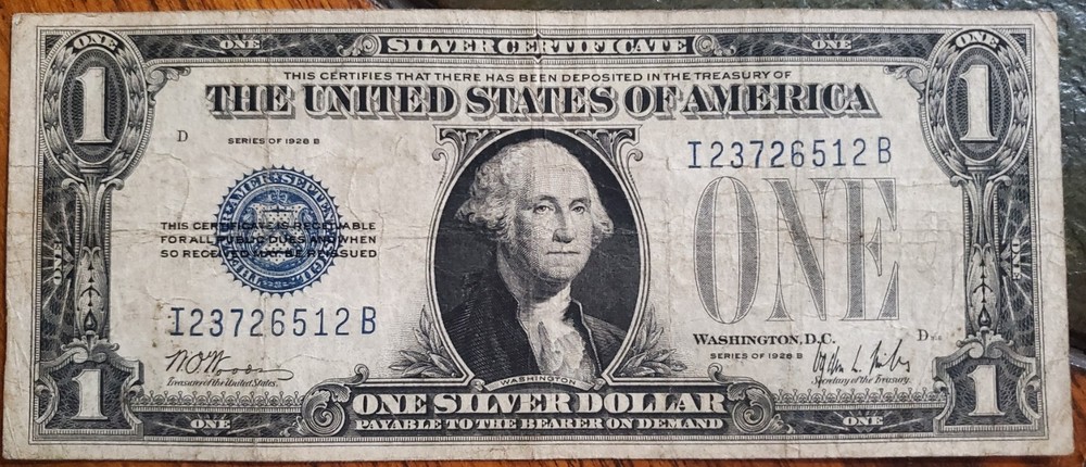 1928 B $1 Dollar Funny Back Silver Certificate Note AG -Fair Condition