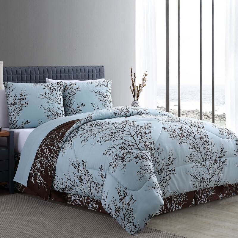 Leaf Reversible Bed in a Bag Set 8-Piece Queen Microfiber Bedding Comforter Set