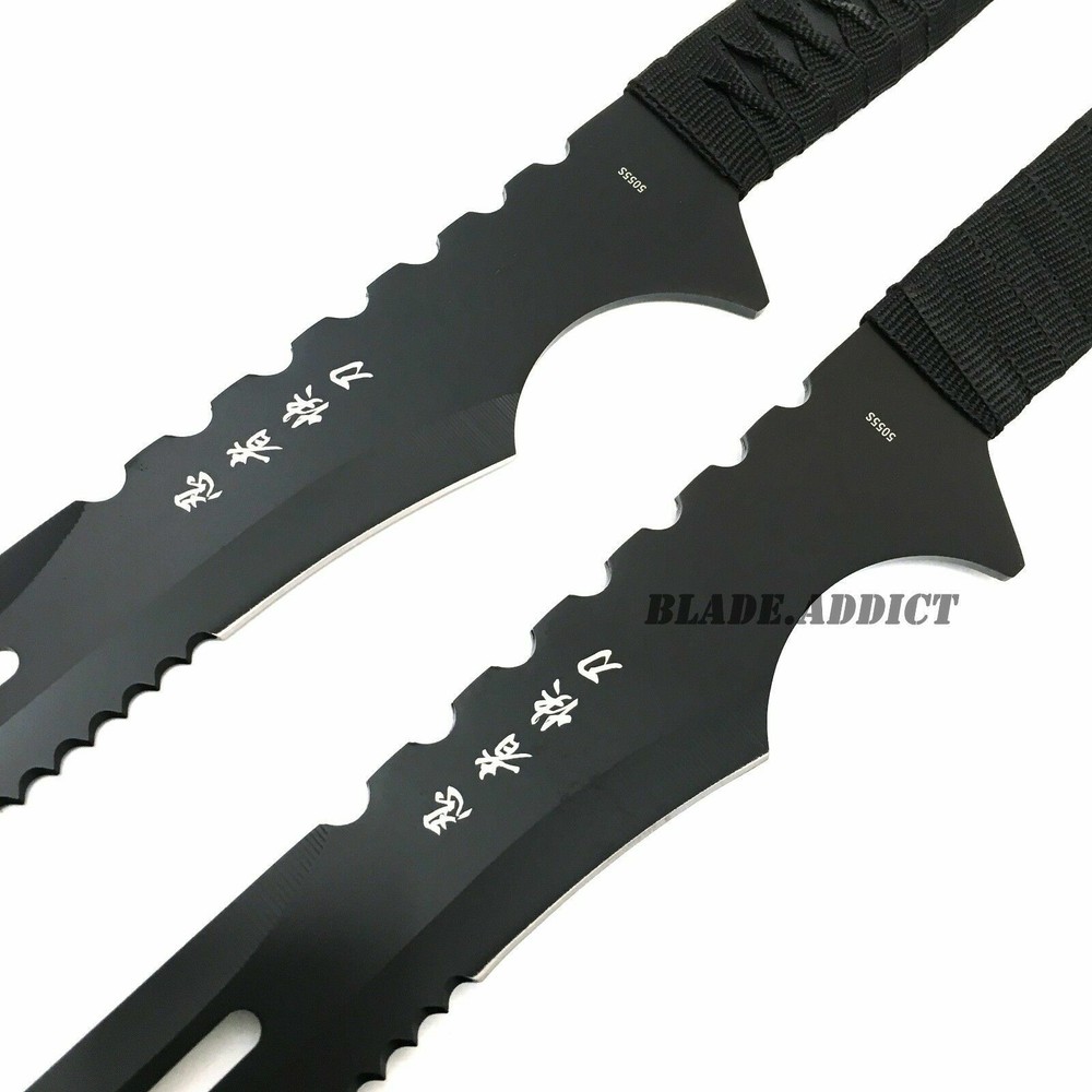 2PC 27" NINJA Tactical Twin Katana Samurai Sword Machete Fixed Blade Combat Set