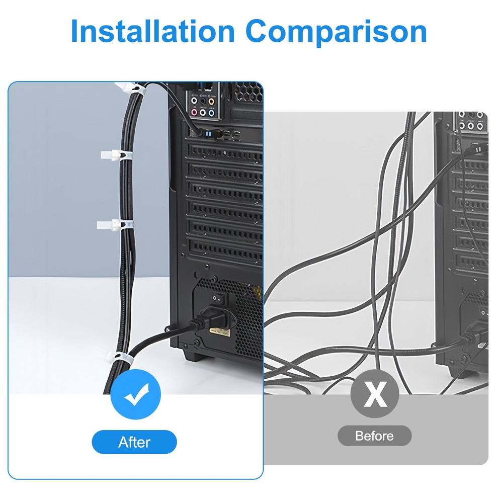 200PCS Reusable Cable Zip Tie Brackets Color-Coded Self-Locking Plastic Fastener