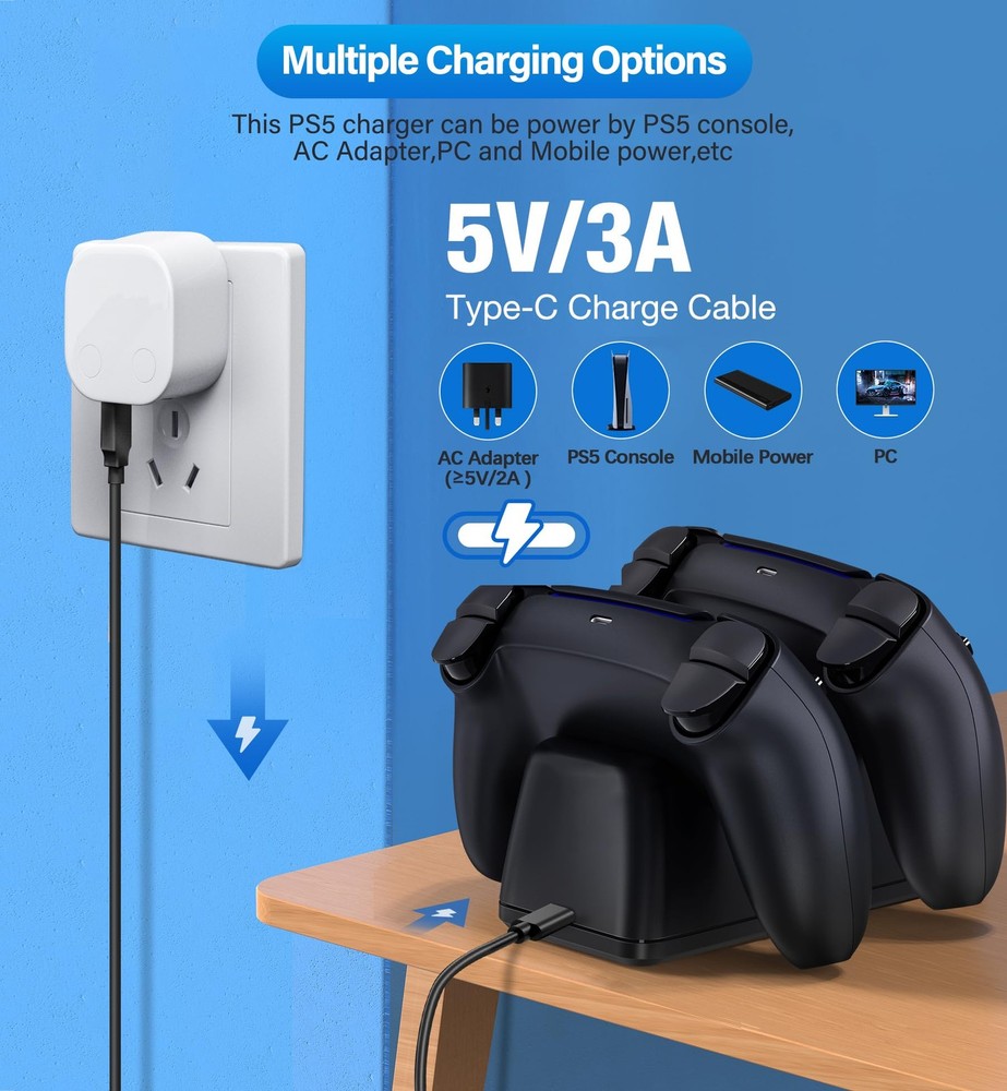 Controller Charging Station for PlayStation 5 Dualsense Controller with Dual ...