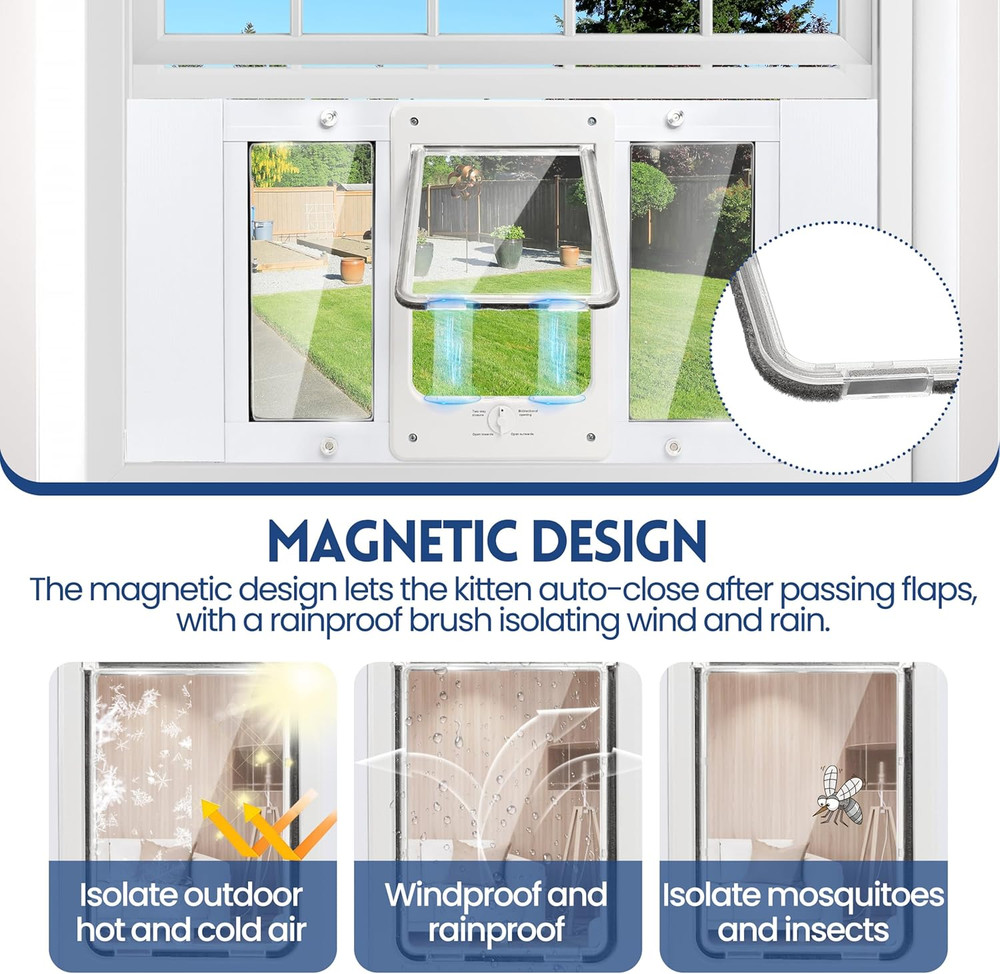 Aluminum Pet Door for Windows, Width Adjustable to Fit Window Width 27"-32", 10-