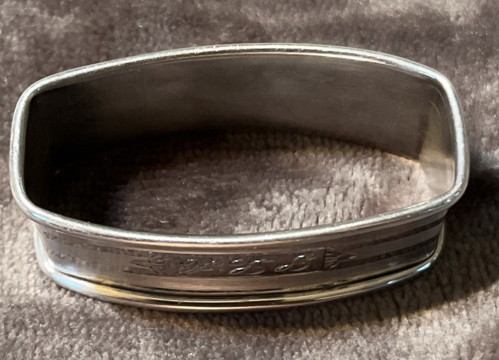 Antique Engine Turned Rectangular Napkin Ring Webster Sterling Monogrammed. “RM”